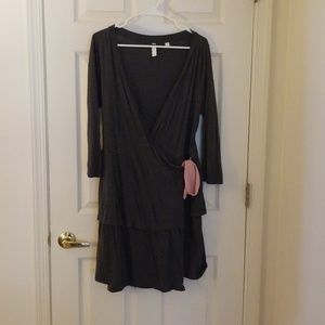 L Anthropologie Gray Ruffle Wrap Dress